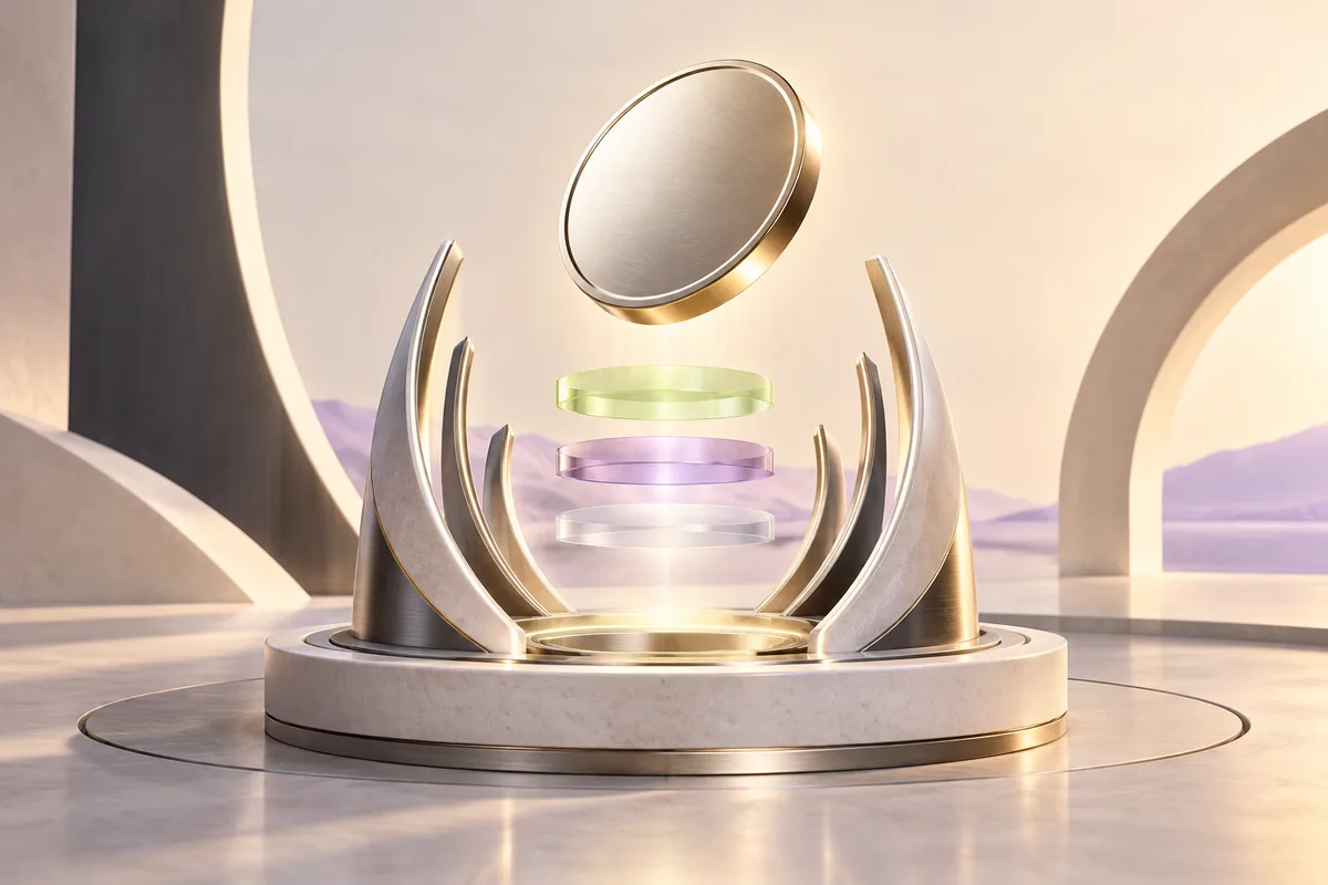 تصویر مفهومی: توکنی در حال صعود از ریل‌های راه‌اندازی مجسمه‌وار